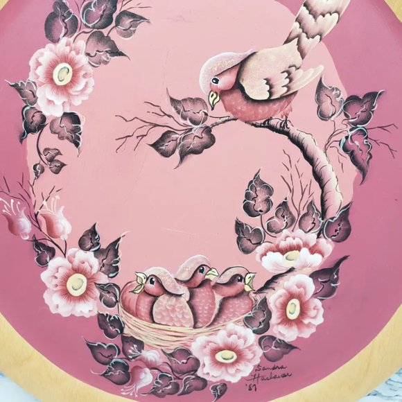 Wood Plate Handmade Hand Painted Signed Vintage - Picture 8 of 9